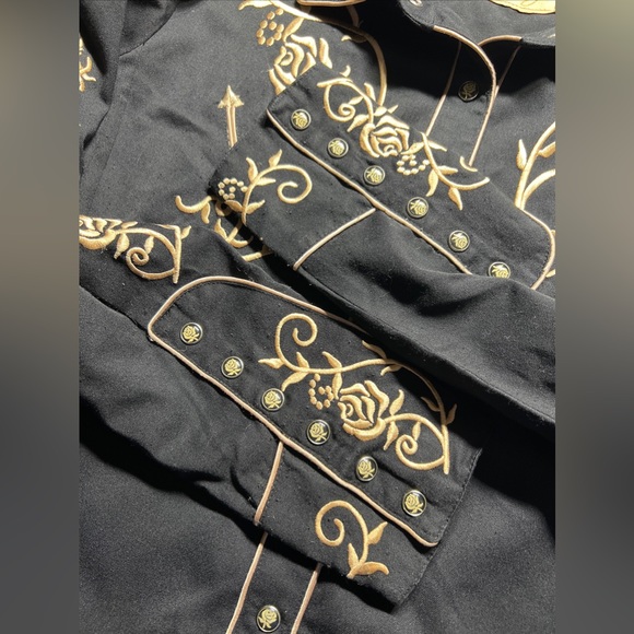 Scully Women’s Embroidered Western Shirt XL Black Roses Snap Front Rodeo - Picture 10 of 11